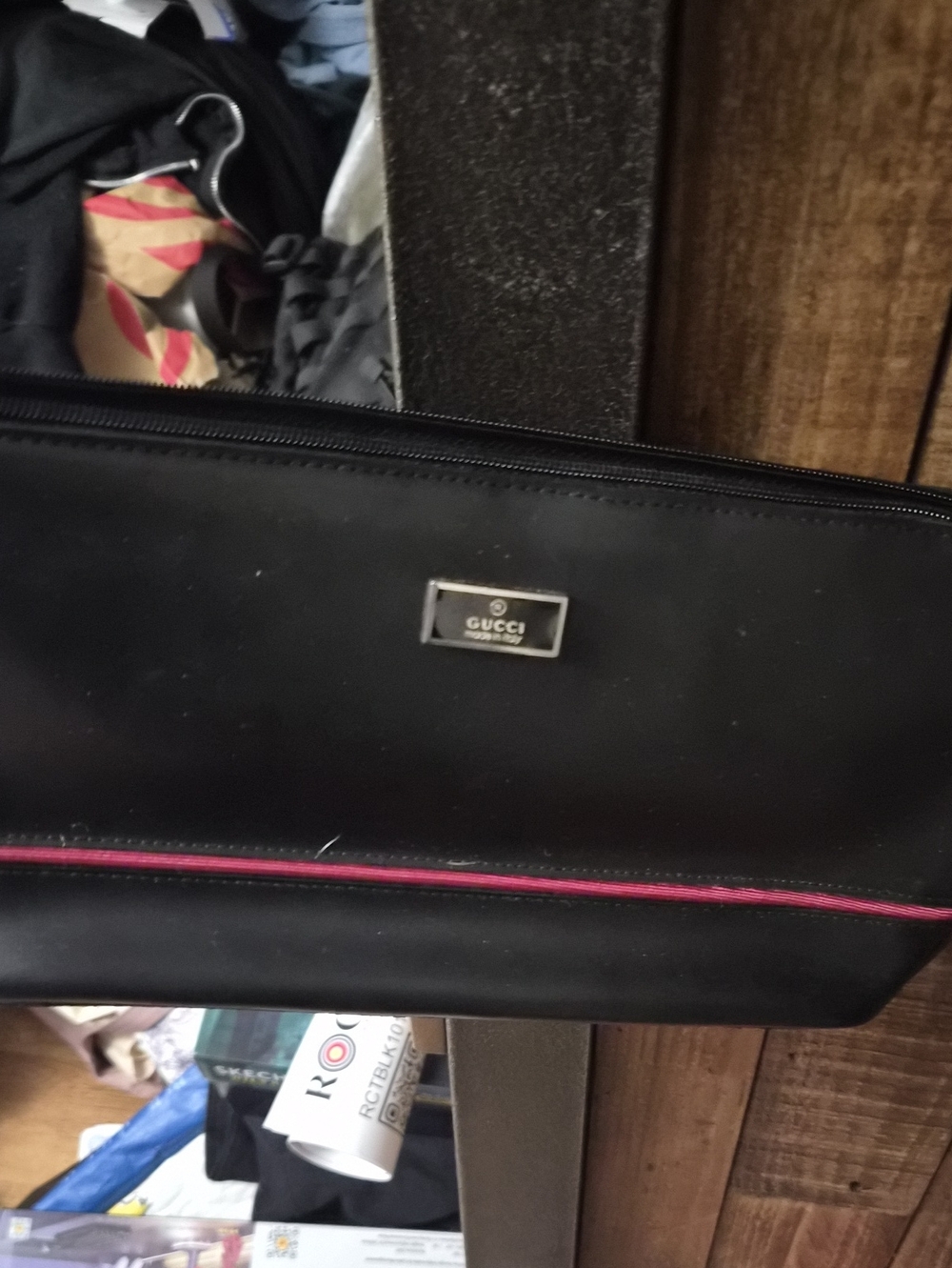 Gucci Black Leather Sholder Bag with Pink Trim